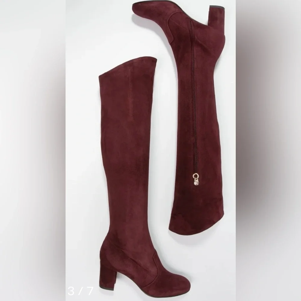 L'Autre Chose Italy Burgundy Suede Over The Knee Block Heel Boots 35 NWT